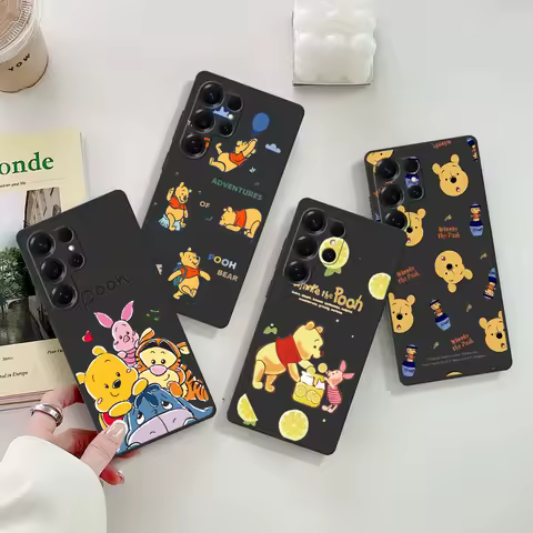 Disney Winnie the Pooh Case for Samsung Galaxy S24 S22 S23 S25 S20 FE S7 Edge S9 S10 S21 Ultra S8 Plus TPU Black Phone Cover