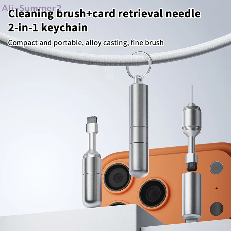 {MX} 2 في 1 أداة إزالة صينية بطاقة Sim سلسلة المفاتيح إخراج دبوس سماعات الأذن سماعة تنظيف فرشاة بطاقة استرجاع إبرة أدوات عدة #2
