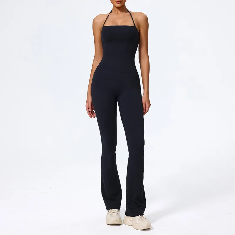Custom LOGO women's European and American peach hip lift halterneck sports yoga jumpsuit casual brake fitness yoga clothes