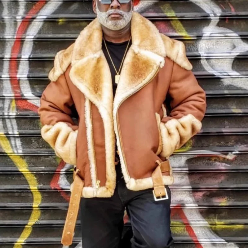 

Classic Men's Fur Coat Sli Uncle Temperament Faionable Thiened Long Sve Busin Casual Sle Winter Coat