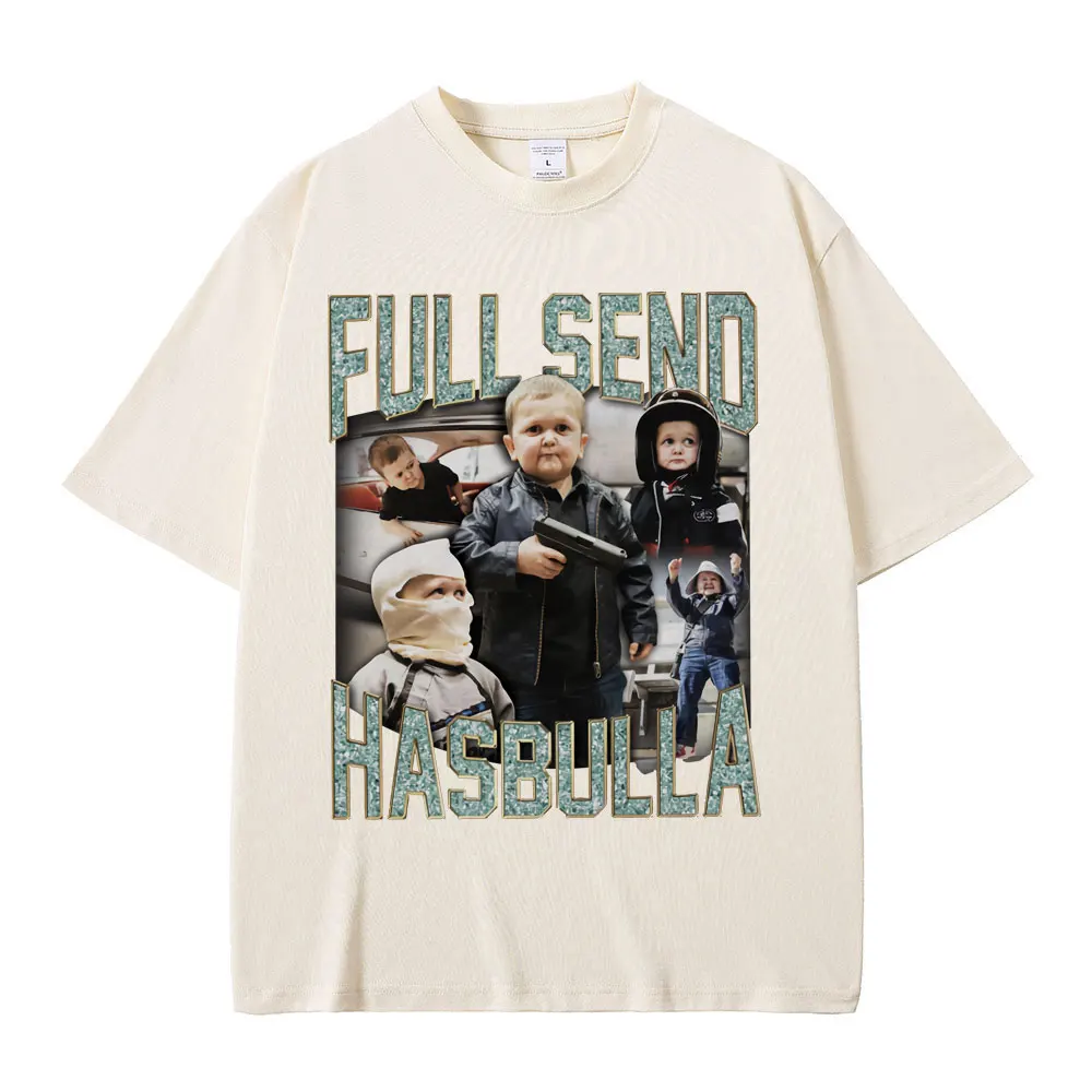 Full Send Hasbulla Magomedov T-shirts Russia Mini Khabib Blogge Fighting Funny Meme T Shirts Men Women Vintage Oversized T-shirt