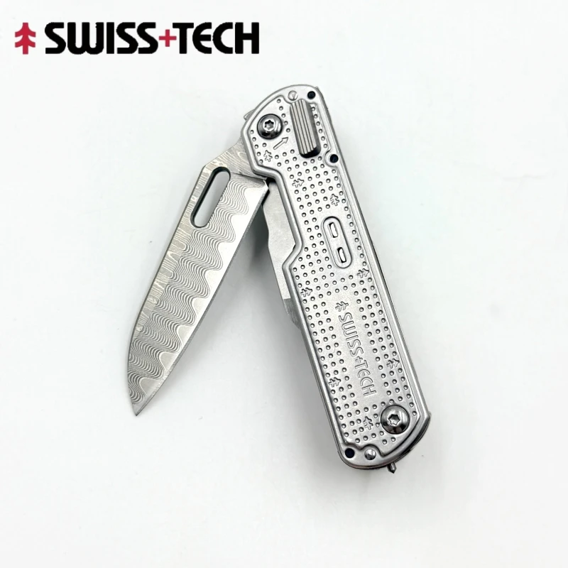 2026 New SWISS TECH 10-IN-1 EDC Multi-tool Combination Tool Knife Damascus Folding Scissors Portable Outdoor Emergency Equipment