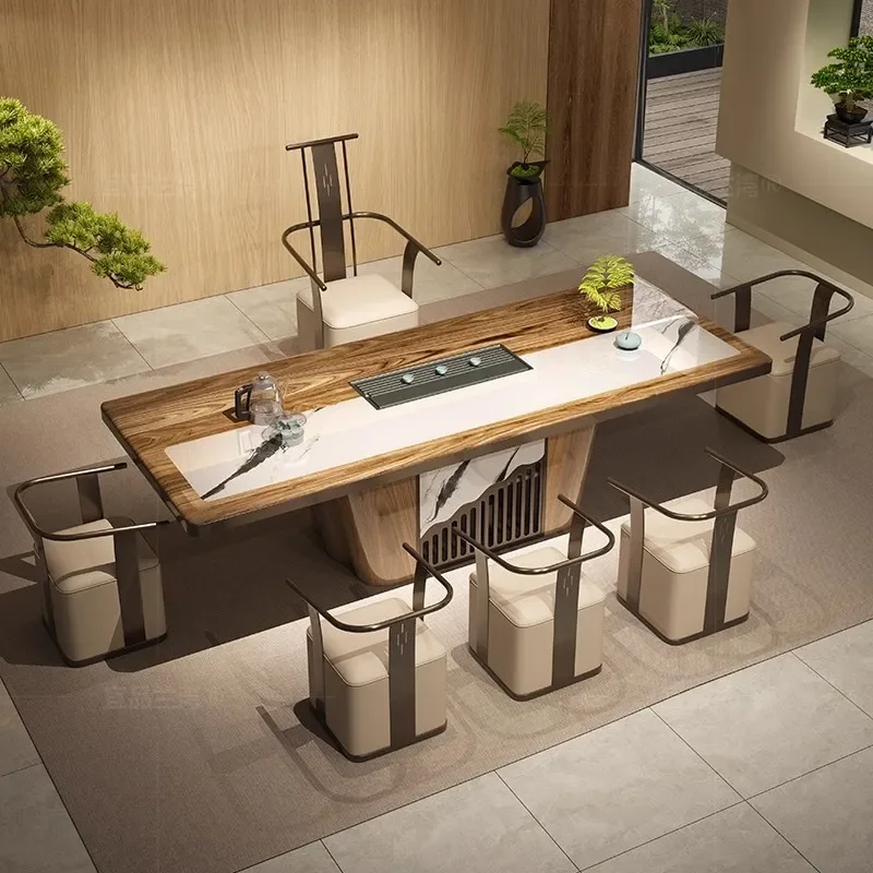 2025 New High End Chinese Rock Slab Tea Table for Kettle Integrated Embedded Automatic Tea Set Complete Set of Tea Tables
