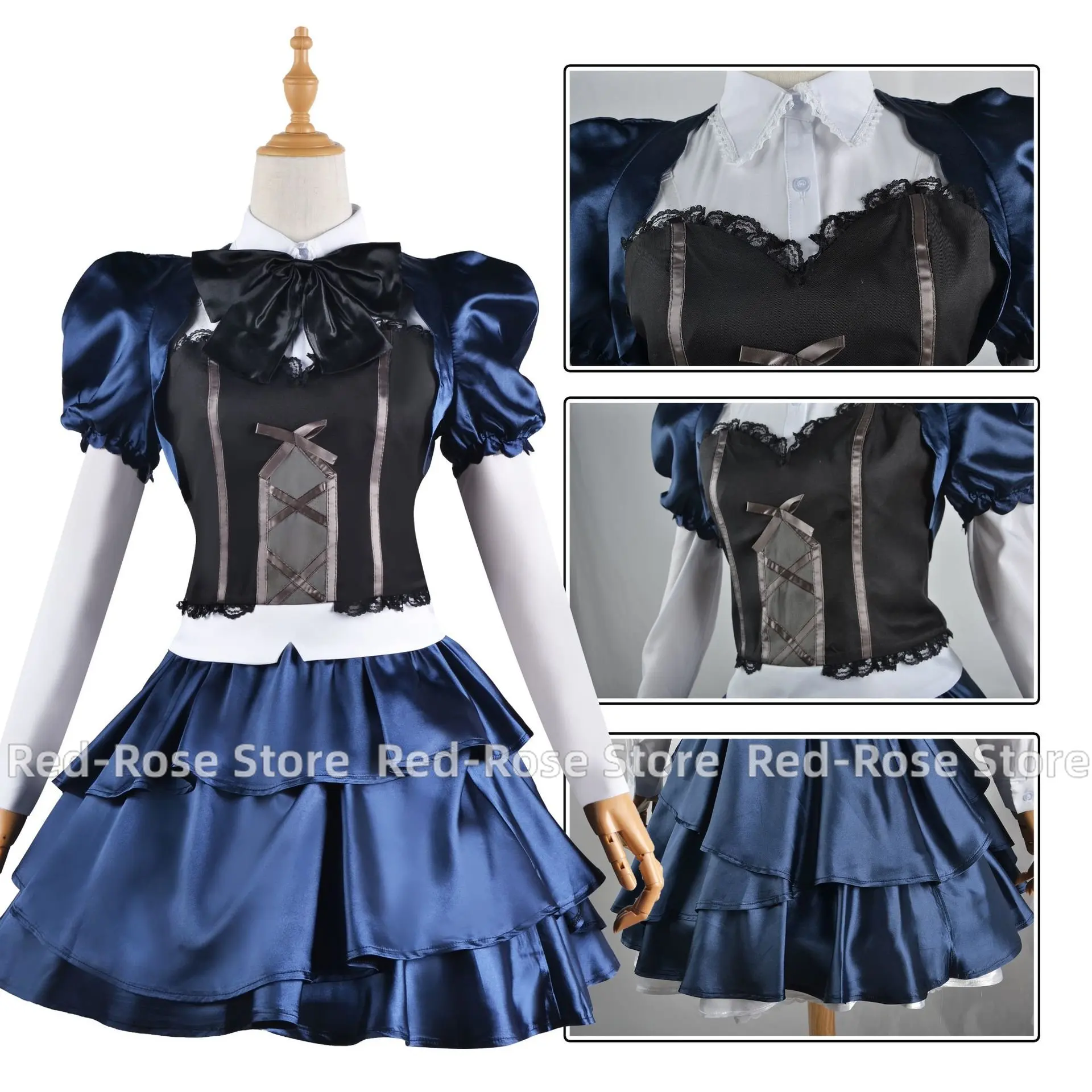 Anime Take on Me Takanashi Rikka Full Set Lolita Style Dress for Women Girl Cosplay Costume Halloween Stage Performance Uniform