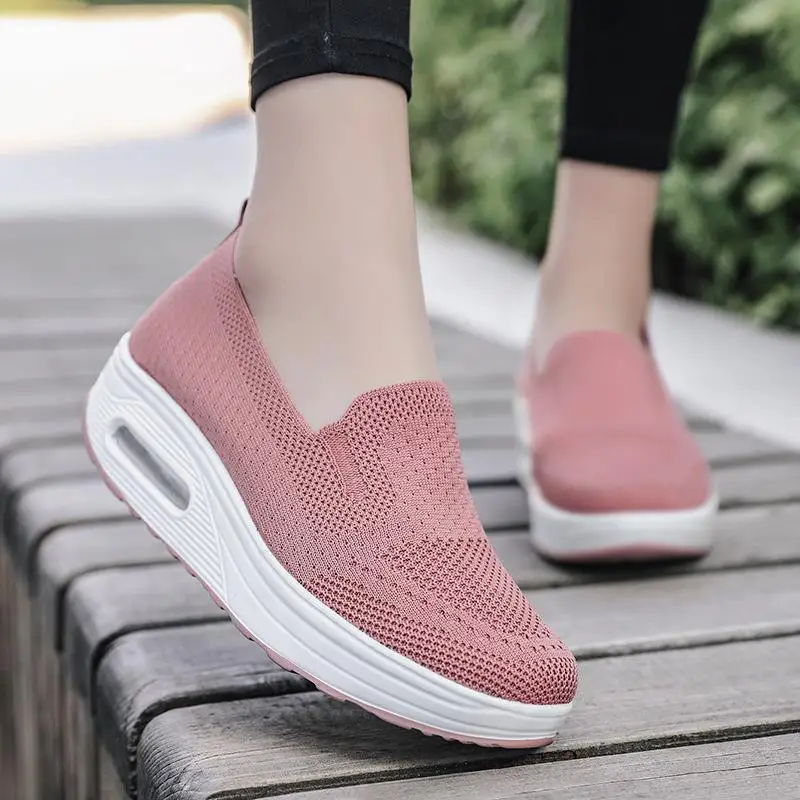 

Women's Slip-On Knitted Step-Less Walking Shoes Air-Cushioned Sports Casual Thick-Heeled Comfortable Fashionable Breathable