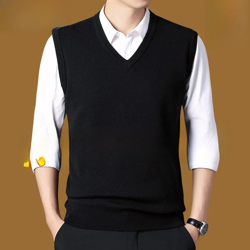 High-End V-Ne Men's Casual Vest TUCANO No-Sve Knitted Sweater Base Layer Pure Color Busin Casual Sle Winter Thiened