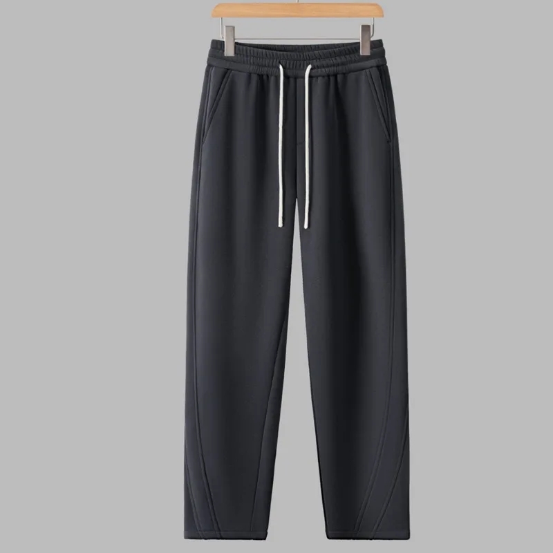 Men's winter youth fashion with thick velvet insulation trend, loose straight tube versatile high-end casual sports pants