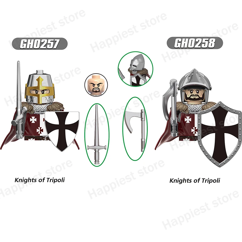 MOC Medieval Jerusalem Knight Figures Building Blocks Warrio Soldier Sword Shield Weapon Temple of God Castle Bricks Kids Toys