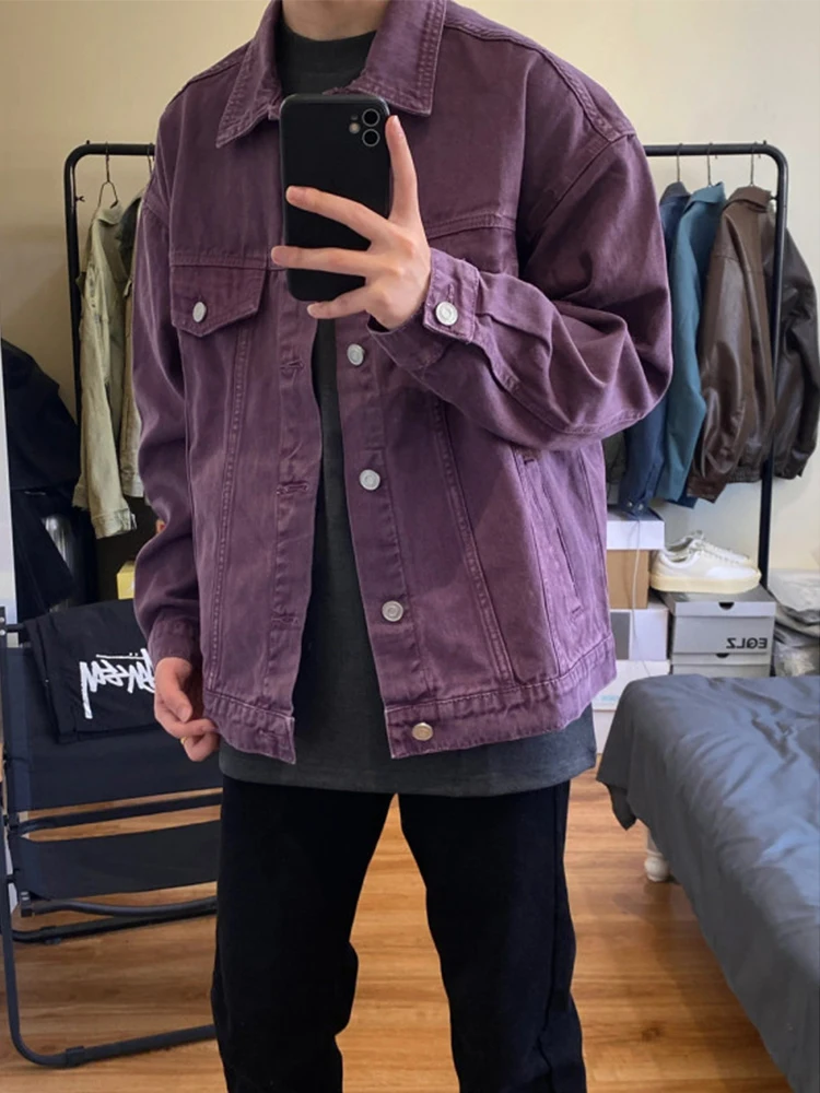 

Прохладный фиолетовый или мужской джинсовый тюнер осень-весна американский ретро Sle повседневная рабочая одежда тюнер молодежный модный бренд свободного покроя