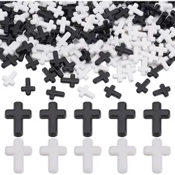 300Pcs Black Cross Beads White Acrylic Crosses Small Plastic Cross Beads Bulk Mini Tiny Cross Bead Charms Crucifix Loose Spacer