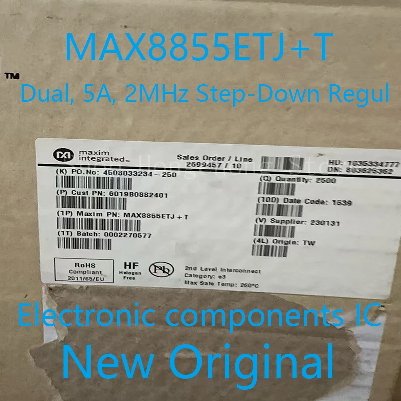 

Новый оригинальный MAX8855ETJ+T MAX8855ETJ+ MAX8855ETJ MAX8855 8855E маркировка двойной, 5A, 2 МГц понижающий регулятор 32QFN 5 шт.