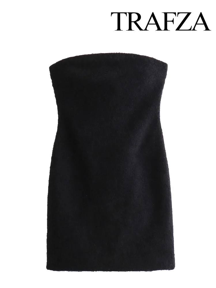 

TRAFZA Summer Fashion Women Tube Dresses Black Strapless Sleeveless Backless Zipper Dresses Female High Street Sexy Mini Dress