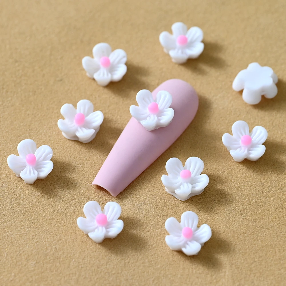 100Pcs Colorful Five-Petal Daisy Flowers Nail Art Decoration 10mm Mini Resin Flower Nail Charms DIY Manicure Acrylic Flowers