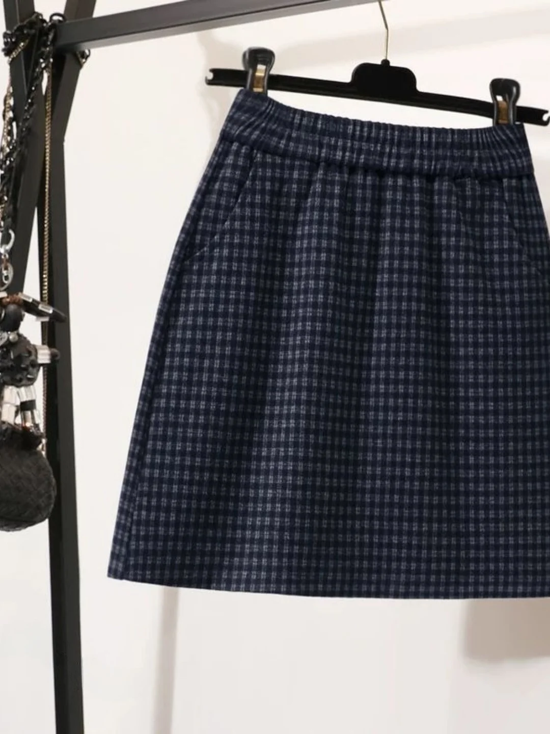 

Юбка А-силуэта с высокой талией в клетку, корейский стиль, не просвечивающая, скрывающая бедра, для полных женщин