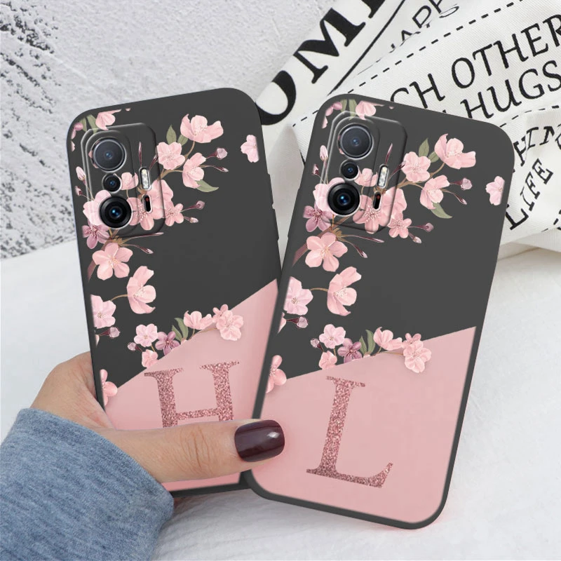 Cute Initial Letter Case For Xiaom Mi 11T Pro Back Cover Simple Style Flower Soft Silicone Fundas For Xiaomi 11T 11TPro Bags