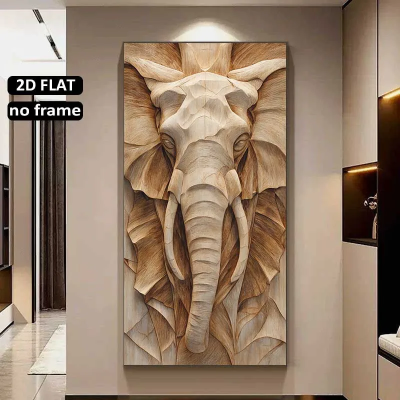 

2D Flat Abstract Realistic Elephant Head Canvas Wall Art Unframed Minimalist Neutral Canvas Print for Living Room & Office Decor
