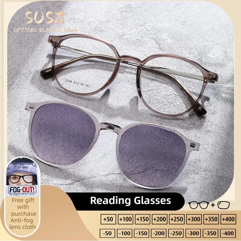 SUSZ Fashion  Square Magnet Clip On Polarized Sunglasses Women Optical Anti Blue Ray Myopia Progressive Prescription Eyeglasses