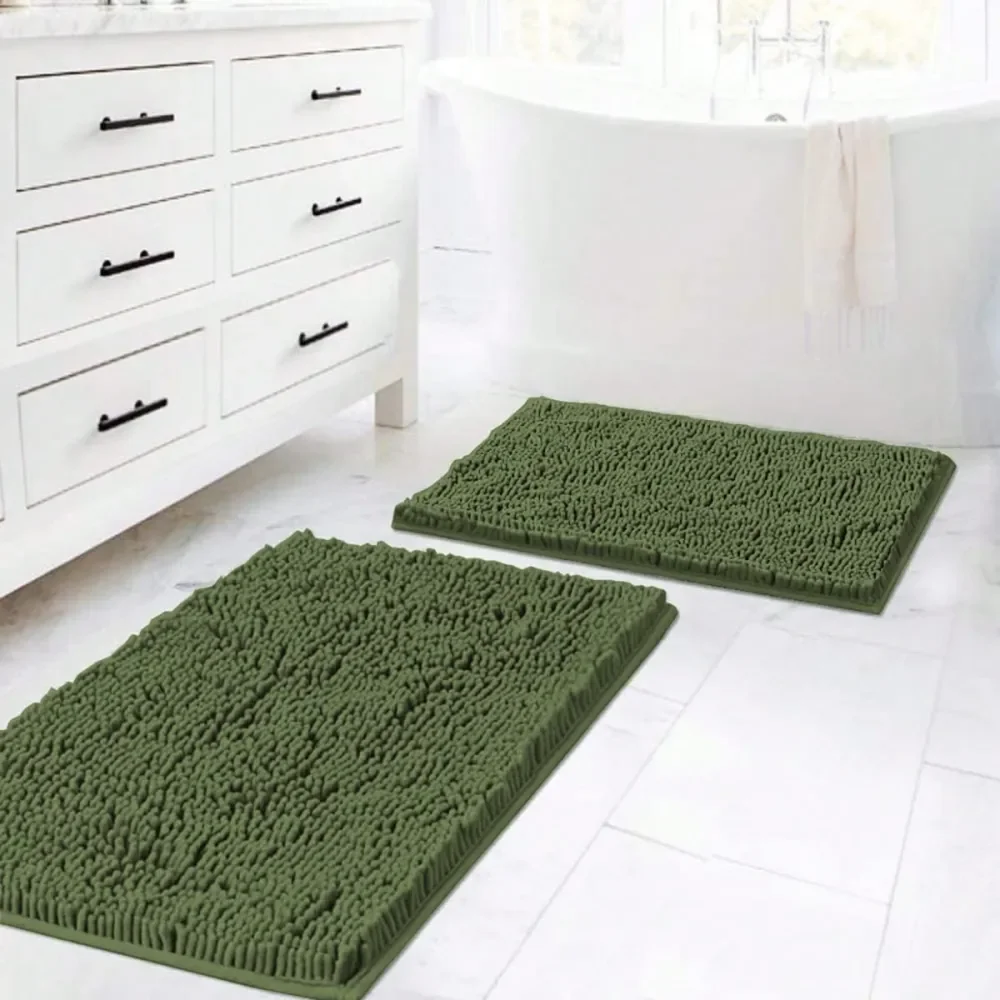 

2PCS Non Slip Bathroom Bath Rugs, Ultra Thick Soft Chenille Plush Floor Mats Set, Microfiber Door Mats