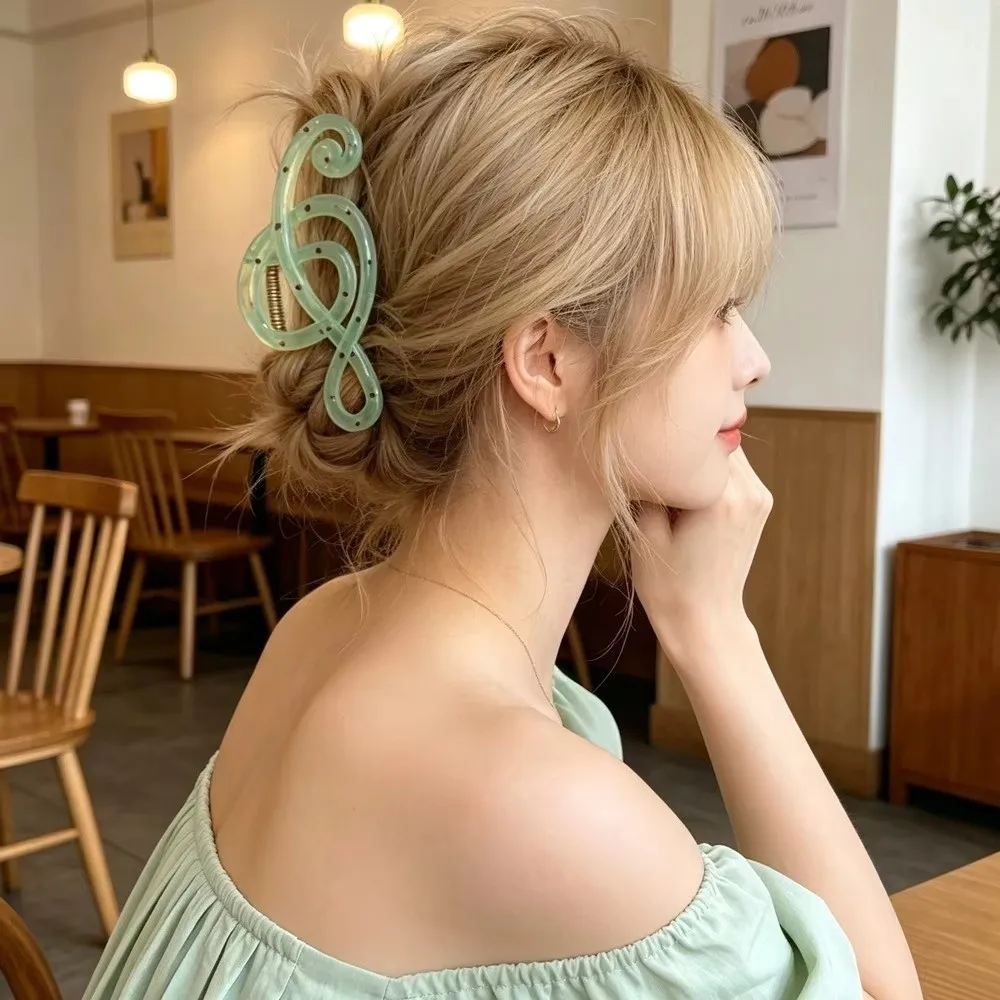 Fashion 13CM Music Note Hair Claw Polka Dot Pattern Oversized Acrylic Shark Clip Hair Clip Women Girls