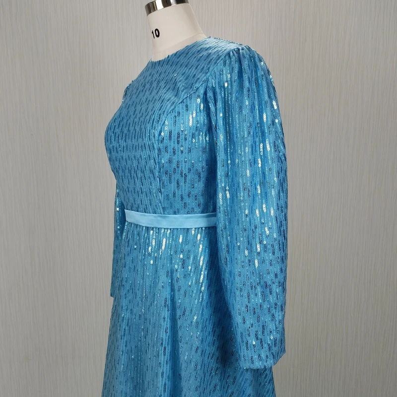 Robe De soirée modeste personnalisée, Photo réelle, paillettes bleues, ligne complète, ligne a, longueur au sol, grande taille, Robe De soirée formelle