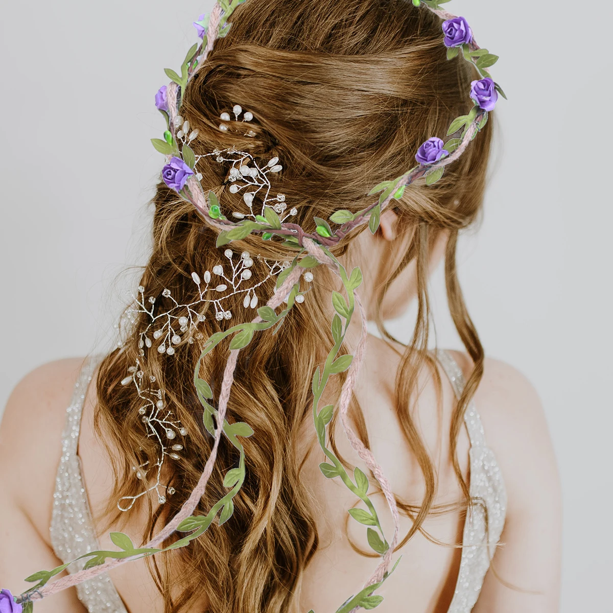 

2pcs Artificial Rose Leaf Hair Vine Floral Headband Wedding Garland Head Wreath Flower Headpiece For Wedding Party Festival