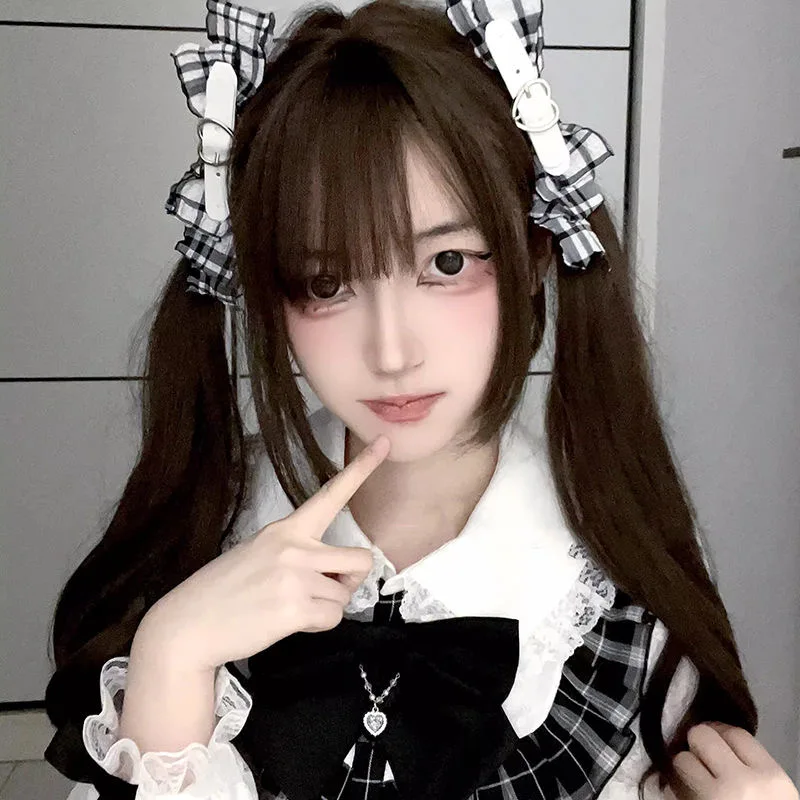 1 par Harajuku dulce gótico Lolita Y2K chica Retro rejilla hebilla de cuero accesorios para el cabello horquillas horquilla Clip para el cabello