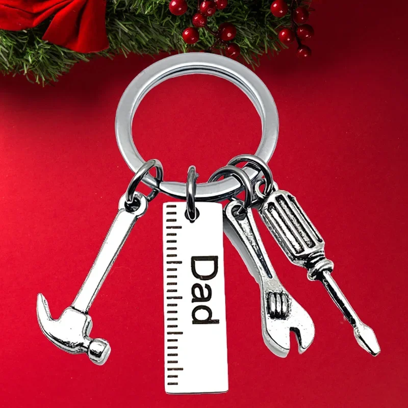 Hot Father Gift Papa Ruler Wrench Hammer Keychain Pendant  Tool Key Chains Keyrings Gift My Dad Can Fix Anything for Men