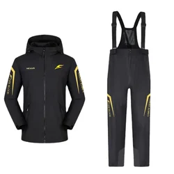 New Japanese Brand Men Fishing Suit Thickened Fleece Warm Charge Coat and Pant Set Waterproof Fishing Jacket