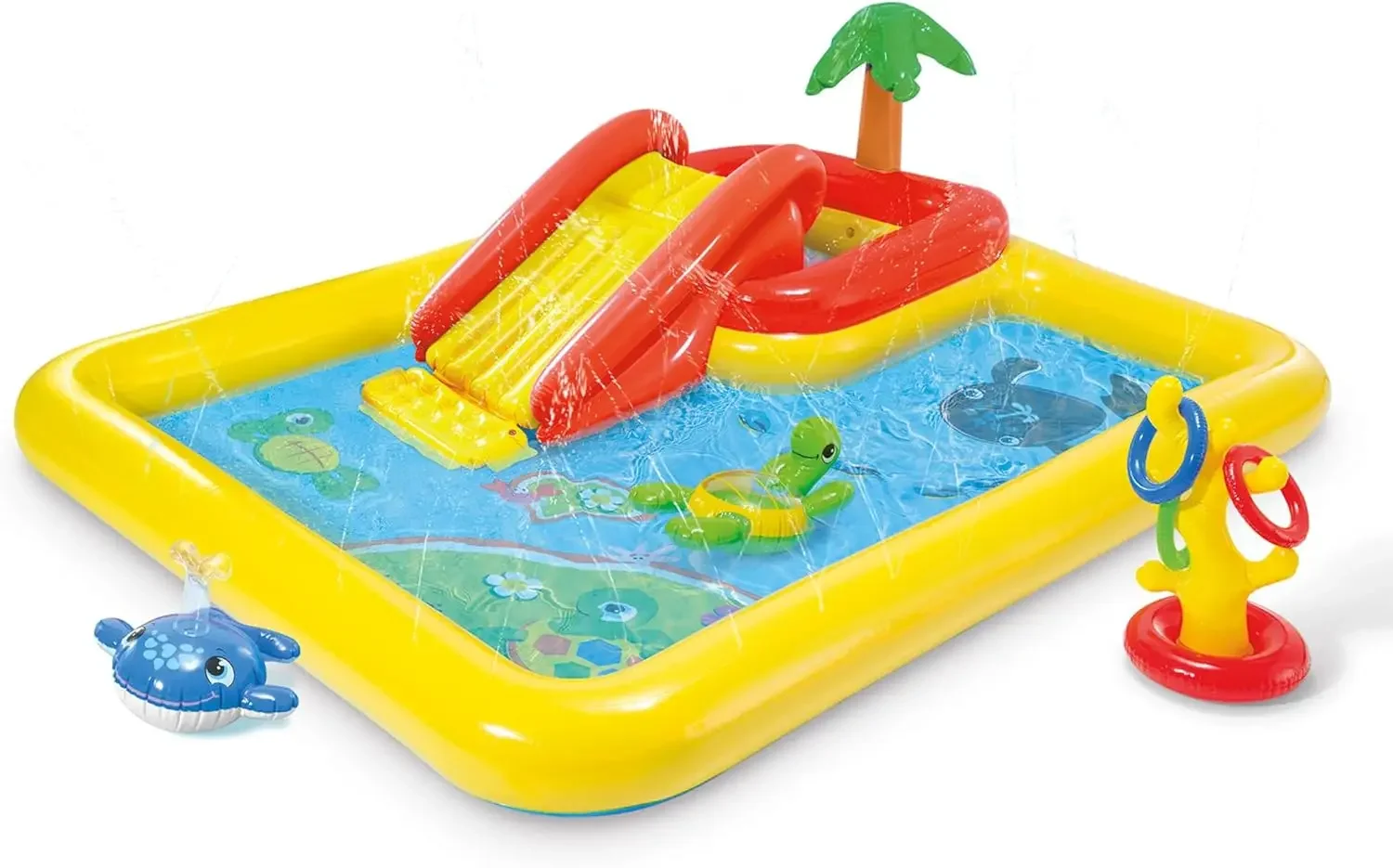100" x 77" Inflatable Ocean Play Center Kids Backyard Kiddie Pool and Water Game Outdoor Set with Water Slide and Built-in Spray