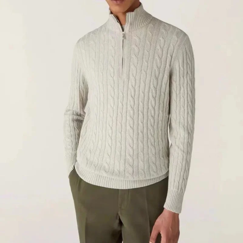 

Laoqian модный мужской осенне-зимний шерстяной свитер на молнии, роскошный мужской осенне-зимний повседневный свитер из смешанной шерсти с воротником-стойкой