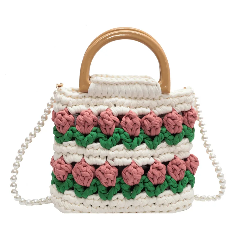 Lawaia Tulip Handmade Woven Bag Crossbody Handbag 1pc Artificially Completed Woven Decorations 20-16cm Woolen Bag for Women