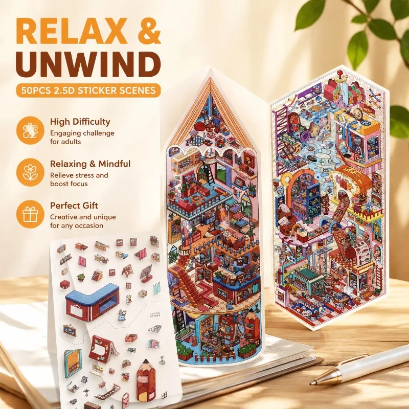 

2.5D Miniature Scene Building Stickers High Difficulty Diorama Decals Business Open 44th Series Decompression Quiet Creative