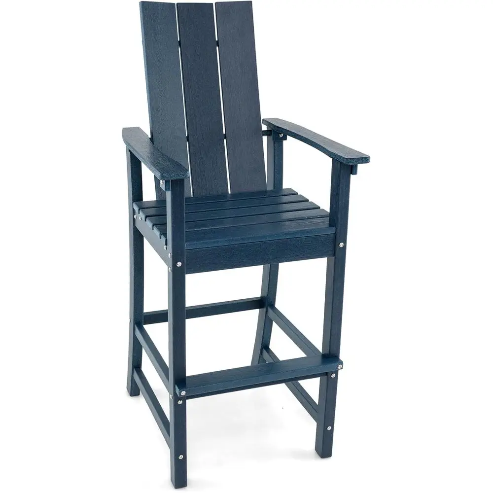 

52 High-Density Outdoor Bar Stool with Ergonomic Backrest, Armrests, and Footrest, Suitable for Patio, Garden, and Lawn (Navy)