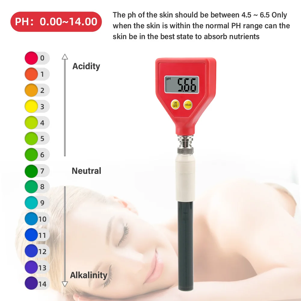 Imagem -03 - Digital Skin ph Tester com Eletrodo de Vidro Sharp Skin Meter Dados Mutáveis Hold Usado para Água Alimentos Queijo Leite Solo Ph-98109