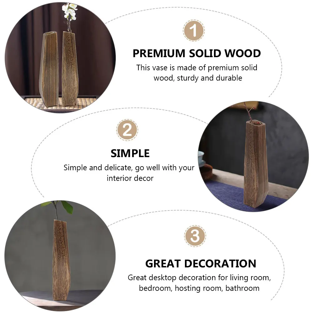 

1pc Creative Wooden Vase Unique Flower Holders Home Decor Desktop Decoration Elegant Plant Containers For Indoor Wood Flower Pot