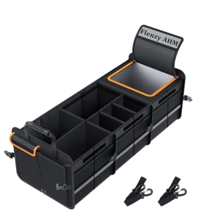 

Органайзер для багажника автомобиля увеличенного размера с изолированным герметичным контейнером-холодильником, сверхпрочная 2-миллиметровая ПЭ-панель, регулируемые отсеки с 4 съемными вставками