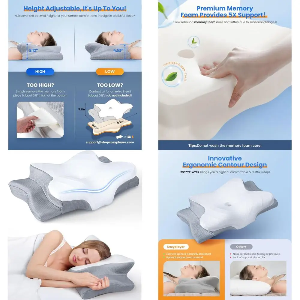 

Эргономичная подушка для шеи из пены с эффектом памяти с охлаждающей опорой для сна по бокам, спине и живота