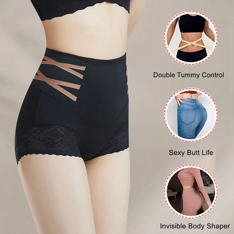 

Women Shaper Panties High Waist Flat Belly Hip Lift Shaping Underwear Slimming Lace Briefs Comfortable Antibacterial Shapewear