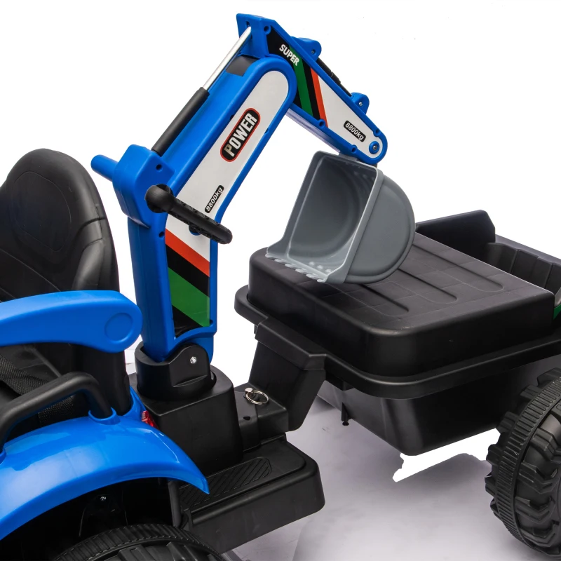 24V Kids Ride On Electric Tractor Toy 4 In 1 Construction Attachments Parent Remote 3 Speed Music LED Tail Light