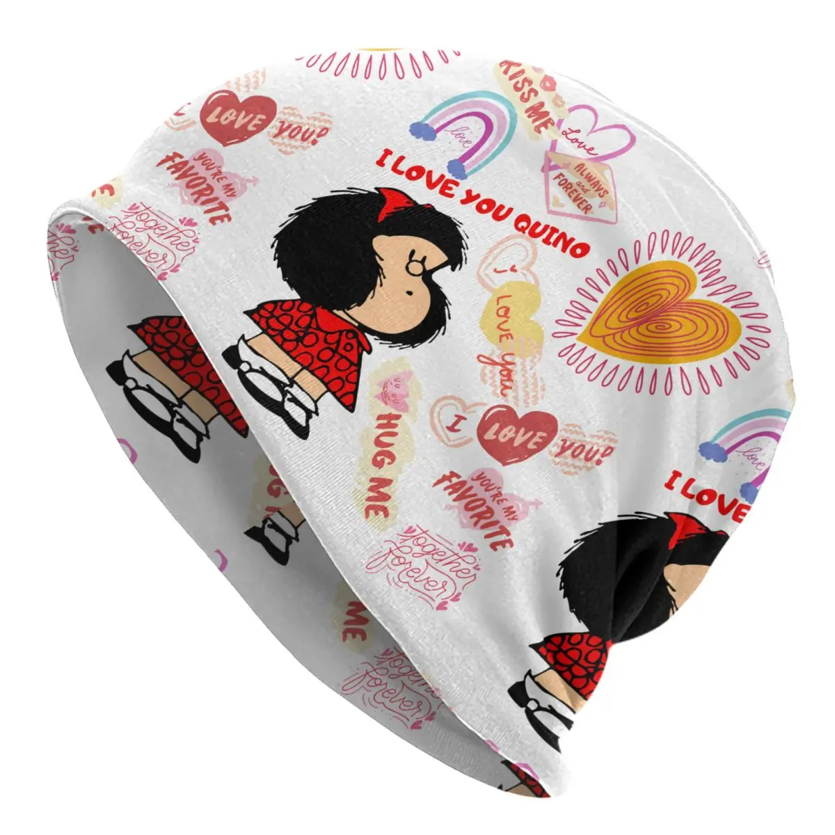 Mafalda Quino Comics Skullies Beanies Hat Cartoon Goth Unisex Ski Cap Warm Thermal Elastic Bonnet Hats