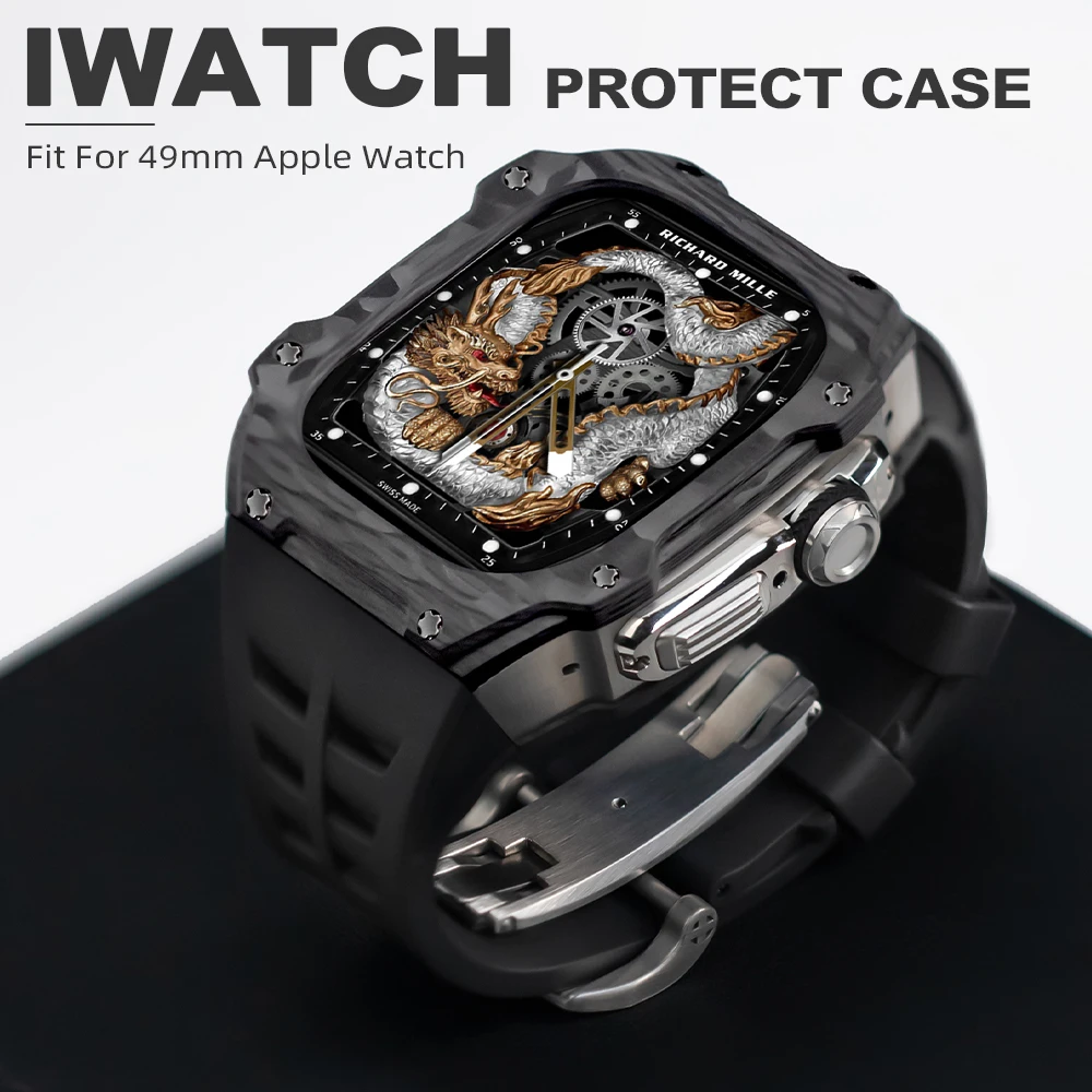 For Apple Watch Ultra 2 Case Luxury Fashion Carbon Fibre Modification Kit Band Protection IWatch Ultra 49mm Accessories Strap