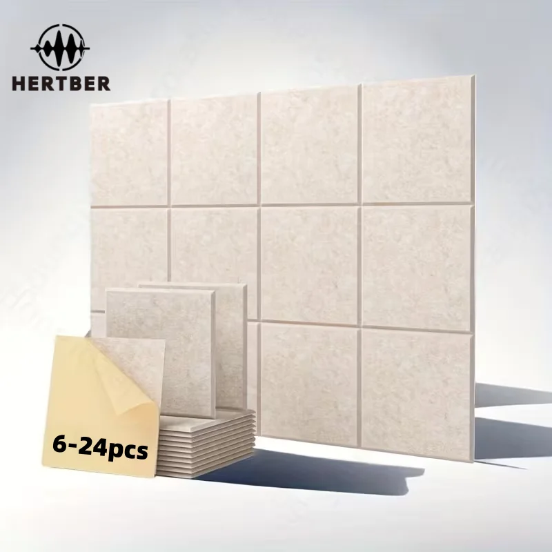 HERTBER 6/18/24Pcs 30x30x0.9cm Square Sound Absorbing Wall Tiles for Home Office Recording Studio Wall Decor Acoustic Treatment