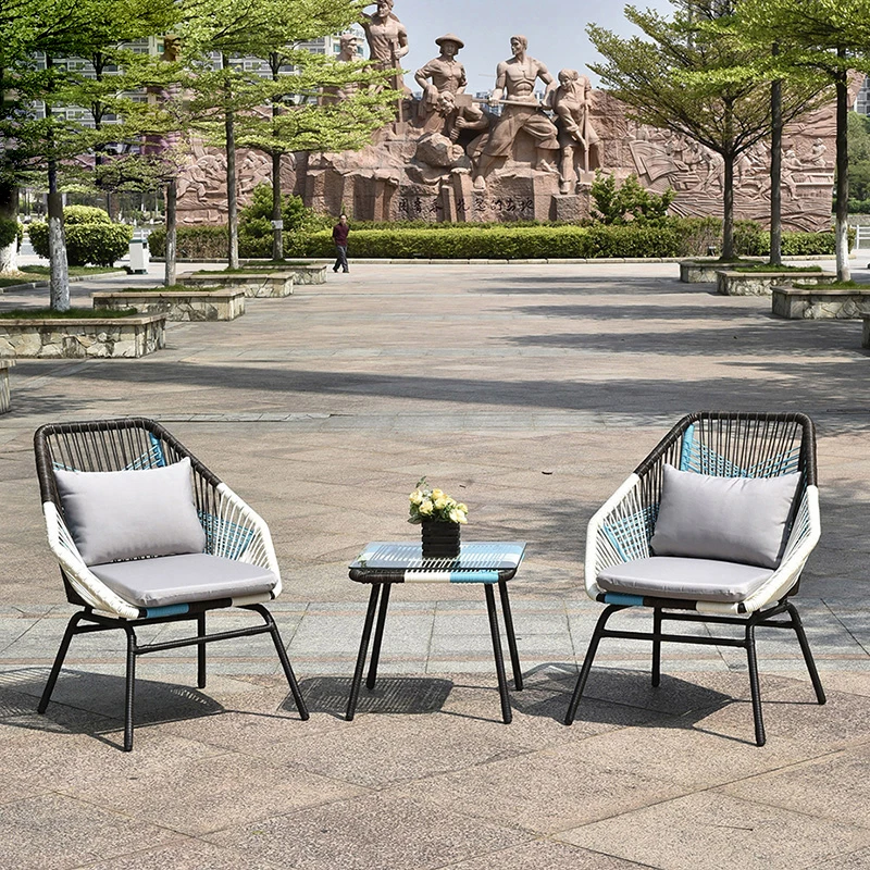 Outdoor rattan chair three piece set, outdoor rattan woven tables and chairs, balcony leisure chairs small tea table combination