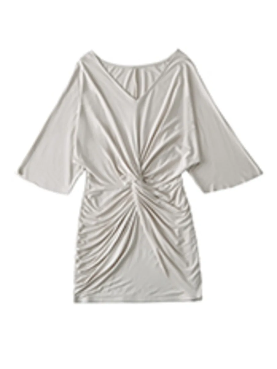 퓨어 디자이어 섹시 브이넥 트위스트 주름 허리 팩 힙 드레스 우아한 짧은 치마 브이넥 티셔츠 드레스 ZP61