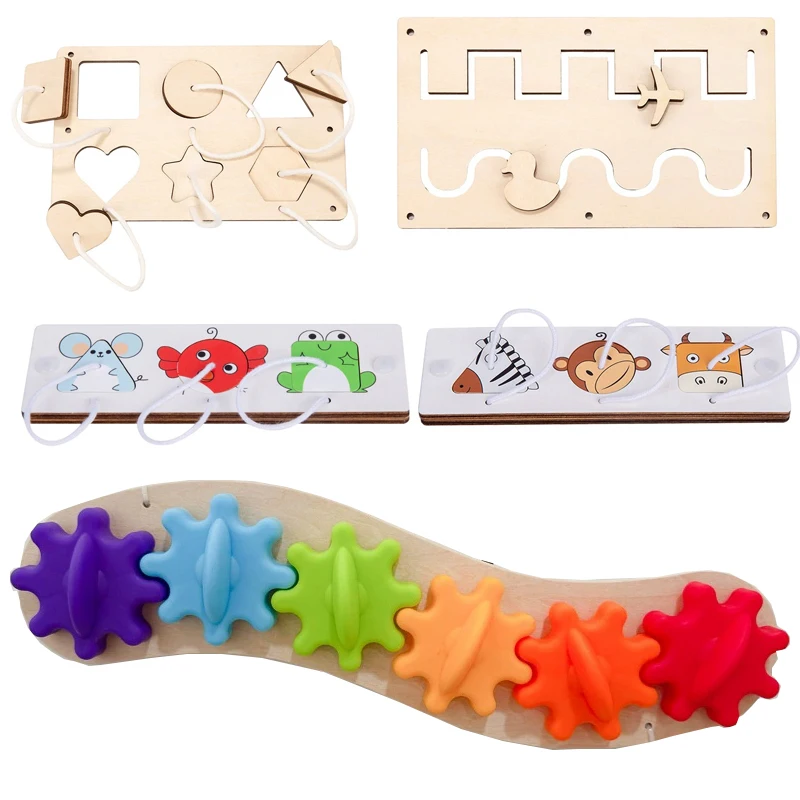 

Baby DIY Montessori Activity Busy Board Wooden Gear Caterpillar Shape Pairing Accessories Material Early Education Learning Toys