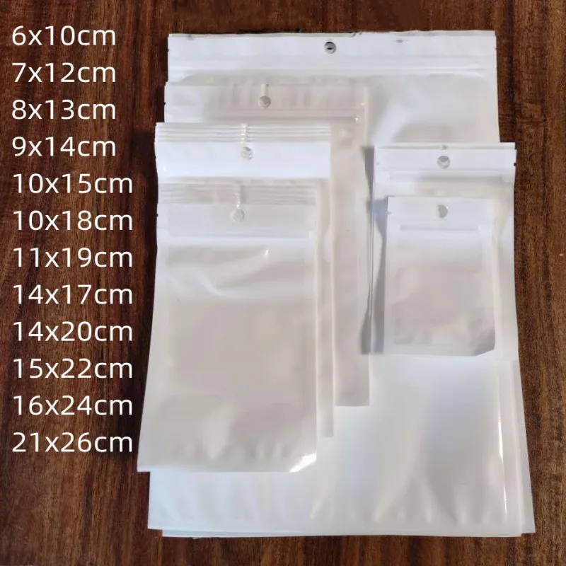 50Pcs/Lot White Mobile Phone Data Cable Accessories Seal Bag Transparent Plastic Retail Packaging Poly Pouches Zipper Lock Bag