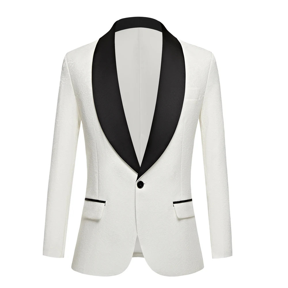 Fashion White Men Suits Shawl Lapel Wedding Groom Tuxedo Slim Fit Formal Banquet Blazer Terno Masculino Jacket