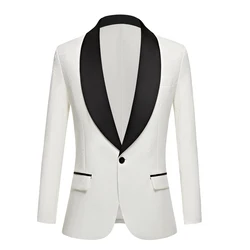 Trajes blancos de moda para hombres, esmoquin de solapa de Chal, chaqueta de banquete Formal, ajuste Delgado, novio de boda, Terno Masculino