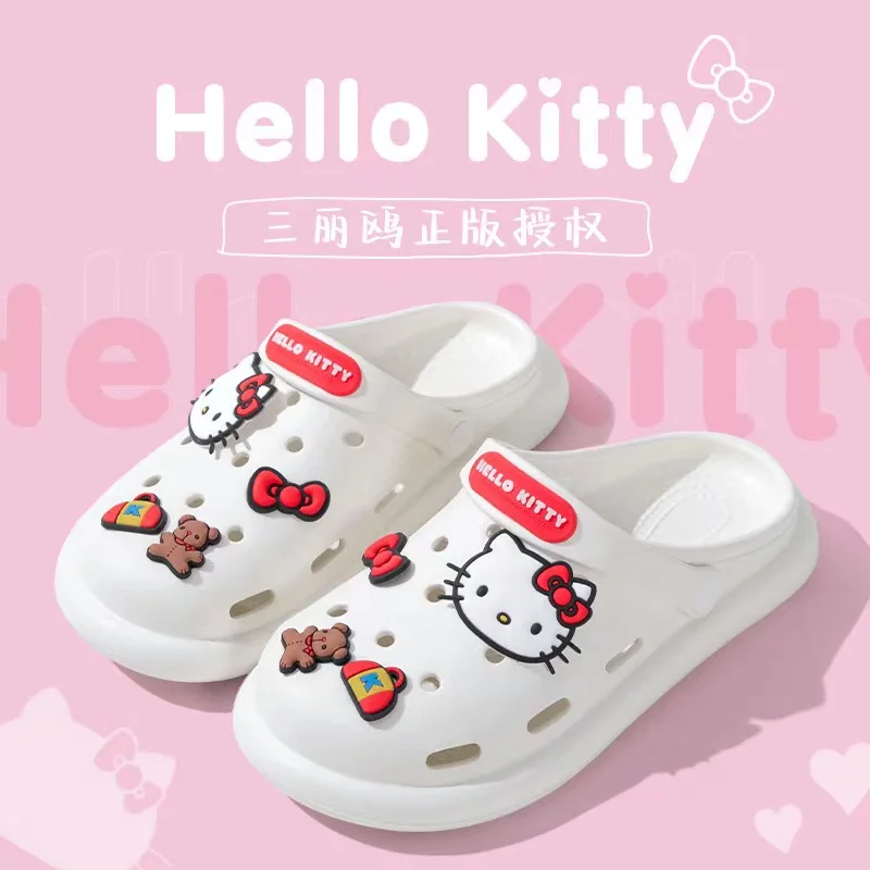 Damskie śliczne zjeżdżalnie letnie sandały wyjściowe antypoślizgowe chmurowe obuwie Kuromi modne buty Hello Kitty