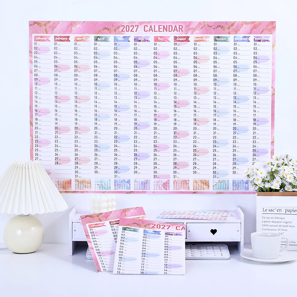2027 Wall Calendar, Large Size with Stickers Tapes & Memo Sections, Colorful Daily Planner & Yearly Decor for Home Office
